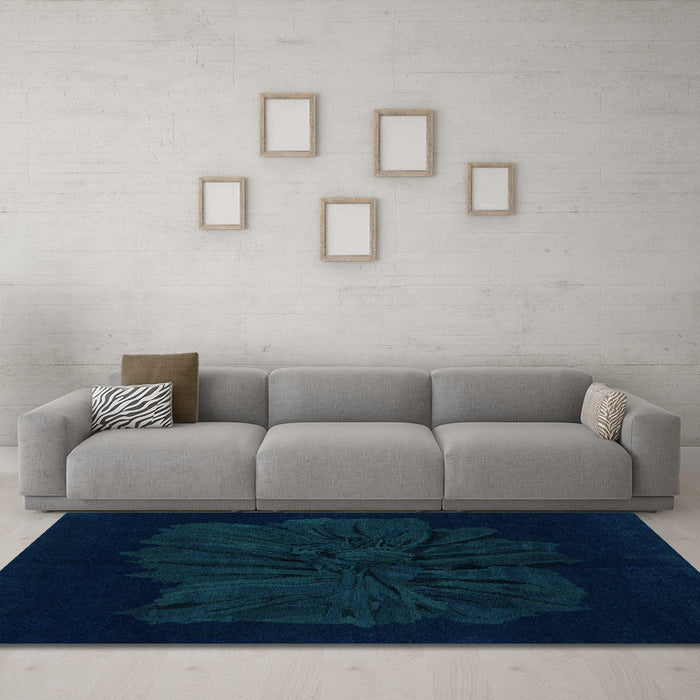 Machine Washable Abstract Turquoise Modern Area Rugs in a Living Room,, wshabs1869turq