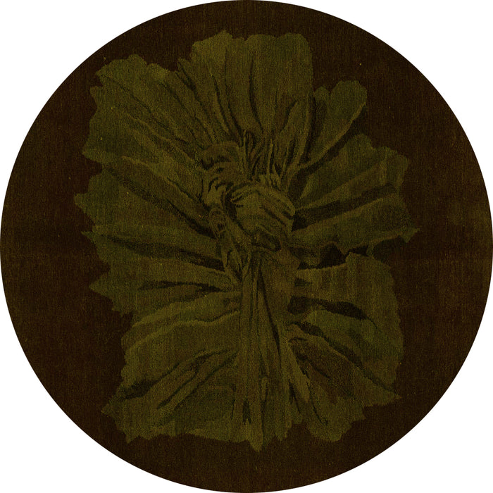 Round Abstract Yellow Modern Rug, abs1869yw