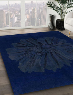 Machine Washable Abstract Lapis Blue Rug in a Family Room, wshabs1869