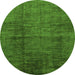 Round Machine Washable Abstract Green Modern Area Rugs, wshabs186grn