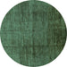 Round Abstract Turquoise Modern Rug, abs186turq