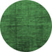 Round Machine Washable Abstract Emerald Green Modern Area Rugs, wshabs186emgrn