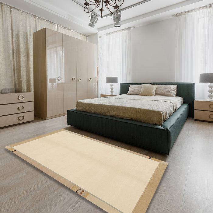 Machine Washable Abstract Yellow Rug in a Bedroom, wshabs1870