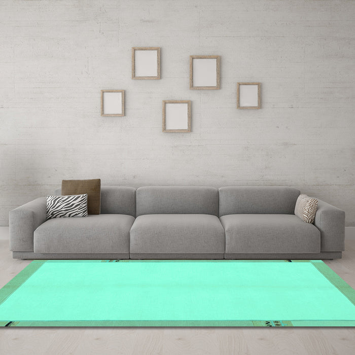 Machine Washable Solid Turquoise Modern Area Rugs in a Living Room,, wshabs1870turq