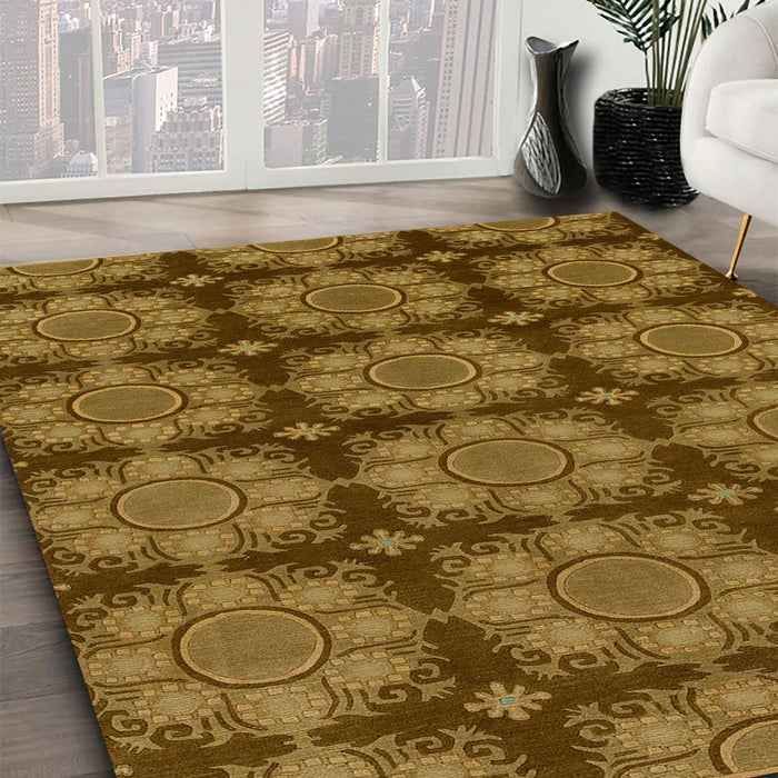 Machine Washable Abstract Dark Golden Brown Rug in a Family Room, wshabs1871