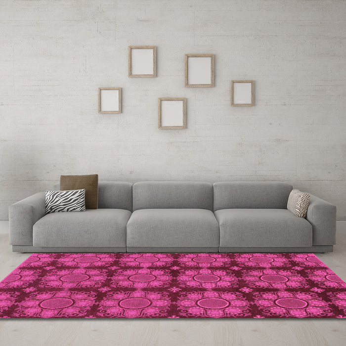 Machine Washable Abstract Pink Modern Rug in a Living Room, wshabs1871pnk
