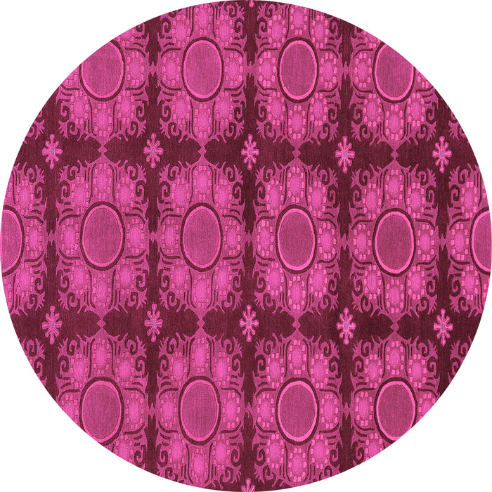 Round Machine Washable Abstract Pink Modern Rug, wshabs1871pnk