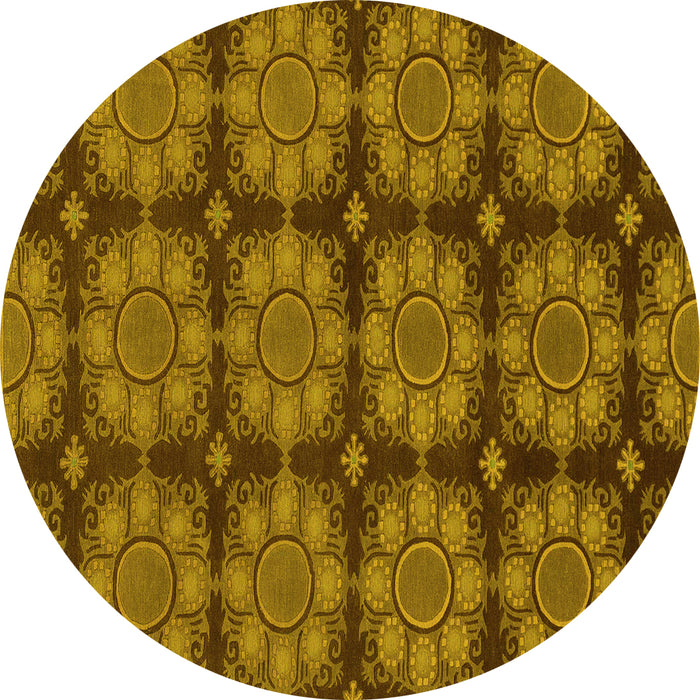 Round Abstract Yellow Modern Rug, abs1871yw