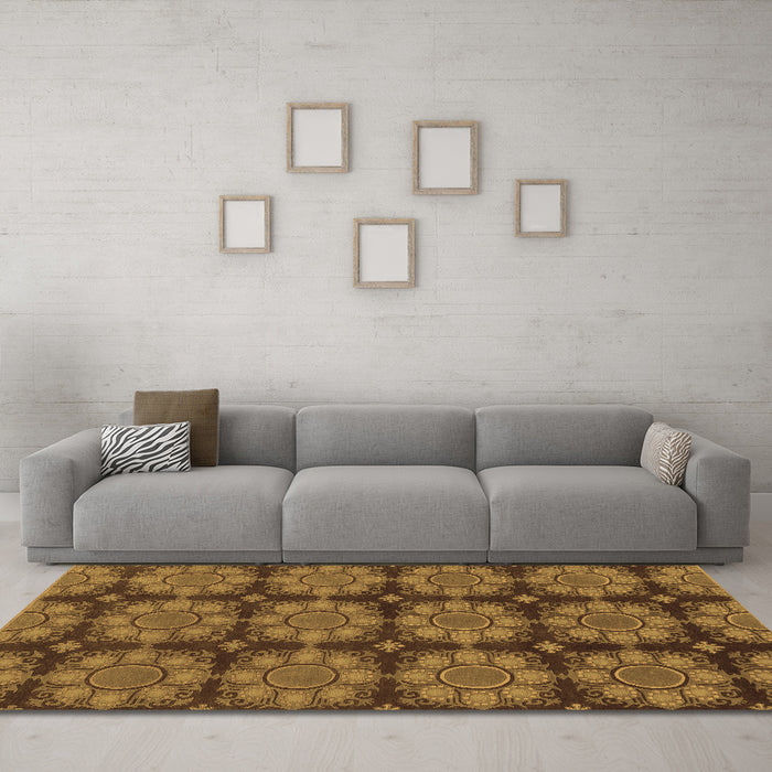 Machine Washable Abstract Brown Modern Rug in a Living Room,, wshabs1871brn
