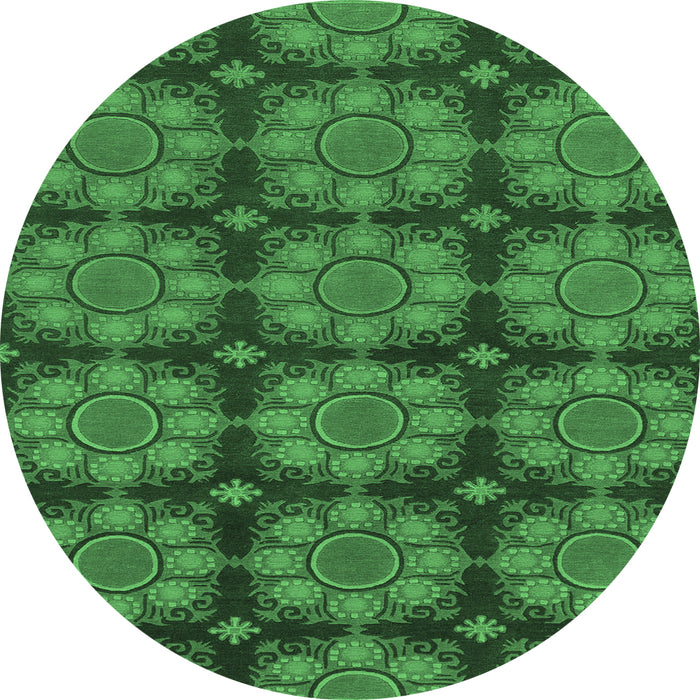 Round Abstract Emerald Green Modern Rug, abs1871emgrn