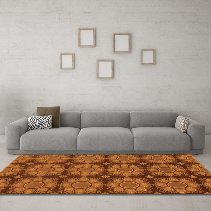 Machine Washable Abstract Orange Modern Area Rugs in a Living Room, wshabs1871org