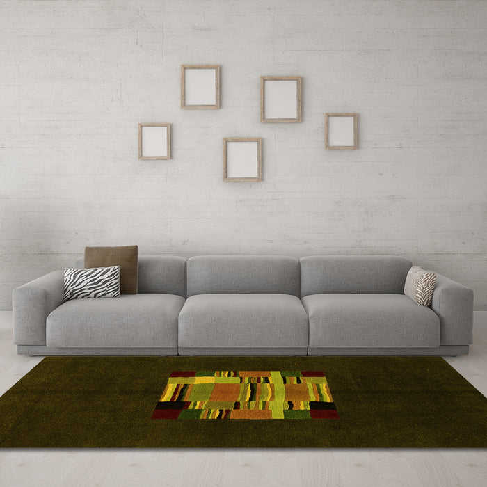 Machine Washable Abstract Yellow Modern Rug in a Living Room, wshabs1872yw