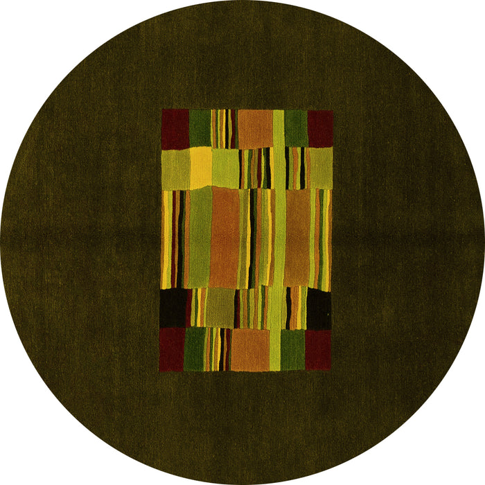 Round Abstract Yellow Modern Rug, abs1872yw