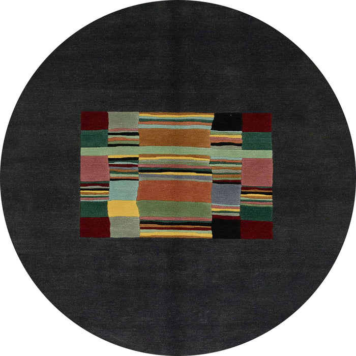 Round Abstract Taupe Brown Modern Rug, abs1872