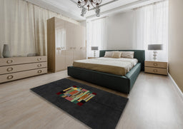 Abstract Taupe Brown Modern Rug in a Bedroom, abs1872