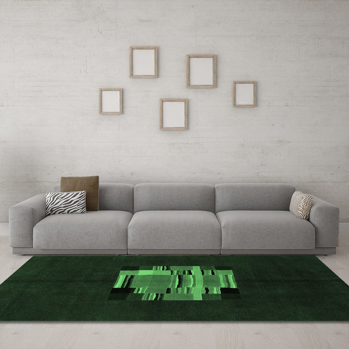 Machine Washable Abstract Emerald Green Modern Area Rugs in a Living Room,, wshabs1872emgrn