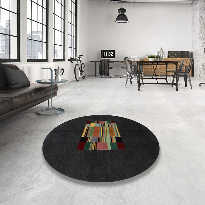 Round Abstract Taupe Brown Modern Rug in a Office, abs1872