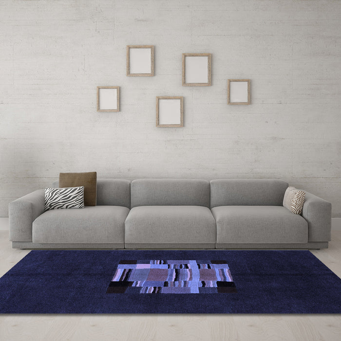 Machine Washable Abstract Blue Modern Rug in a Living Room, wshabs1872blu