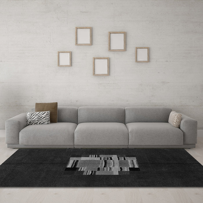 Machine Washable Abstract Gray Modern Rug in a Living Room,, wshabs1872gry