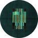 Round Machine Washable Abstract Turquoise Modern Area Rugs, wshabs1872turq