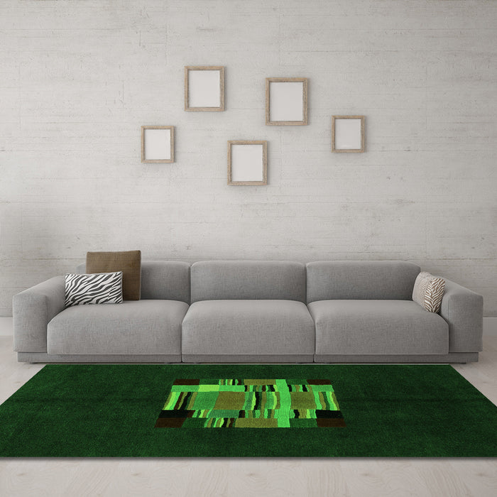 Machine Washable Abstract Green Modern Area Rugs in a Living Room,, wshabs1872grn