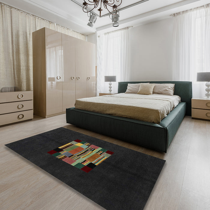 Machine Washable Abstract Taupe Brown Rug in a Bedroom, wshabs1872