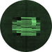 Round Machine Washable Abstract Emerald Green Modern Area Rugs, wshabs1872emgrn