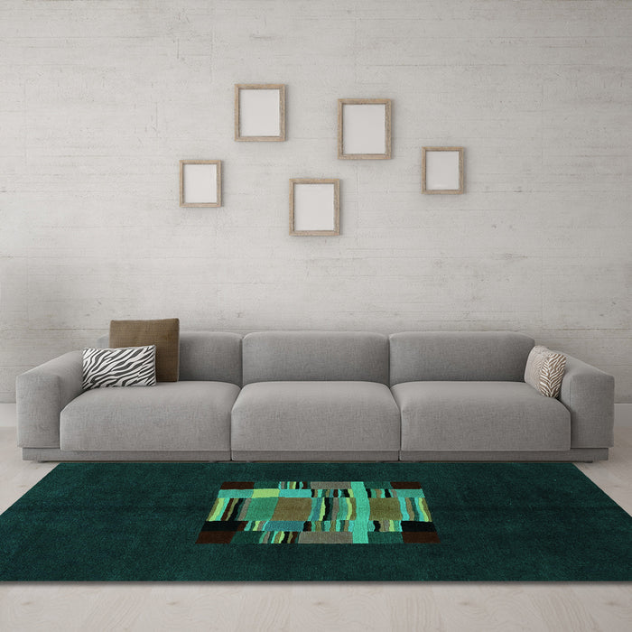 Machine Washable Abstract Turquoise Modern Area Rugs in a Living Room,, wshabs1872turq