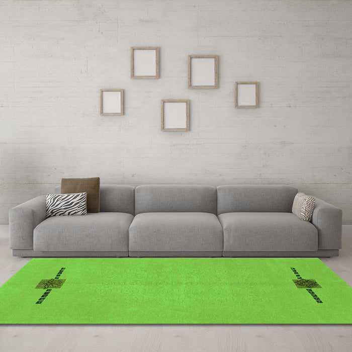 Machine Washable Abstract Green Modern Area Rugs in a Living Room,, wshabs1873grn