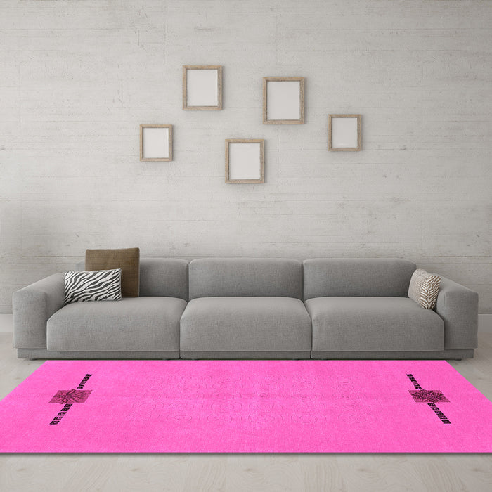 Machine Washable Abstract Pink Modern Rug in a Living Room, wshabs1873pnk