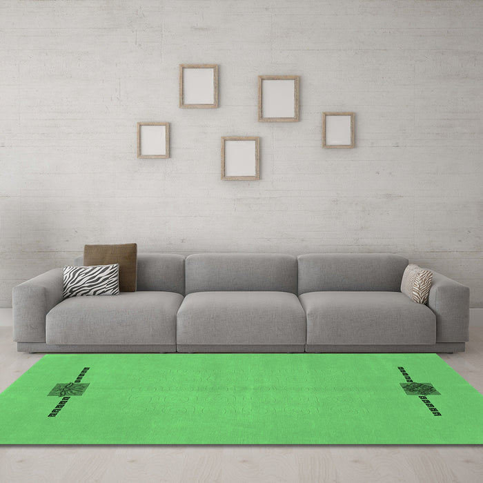 Machine Washable Abstract Emerald Green Modern Area Rugs in a Living Room,, wshabs1873emgrn