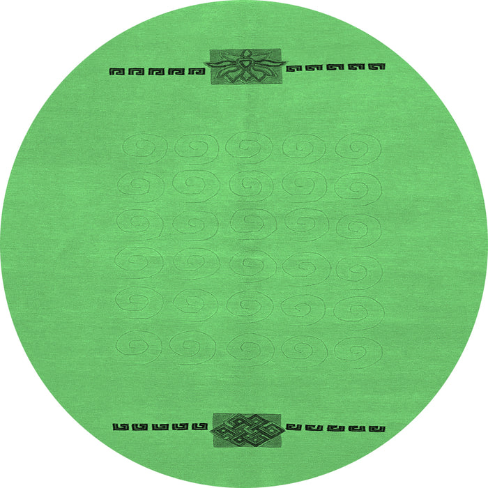 Round Abstract Emerald Green Modern Rug, abs1873emgrn