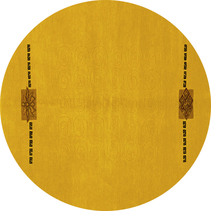 Round Machine Washable Abstract Yellow Modern Rug, wshabs1873yw