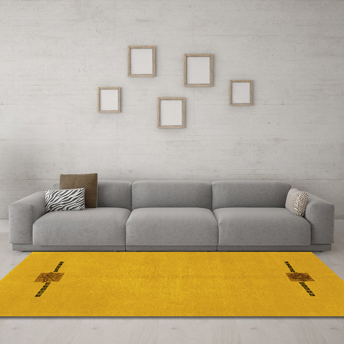 Machine Washable Abstract Yellow Modern Rug in a Living Room, wshabs1873yw