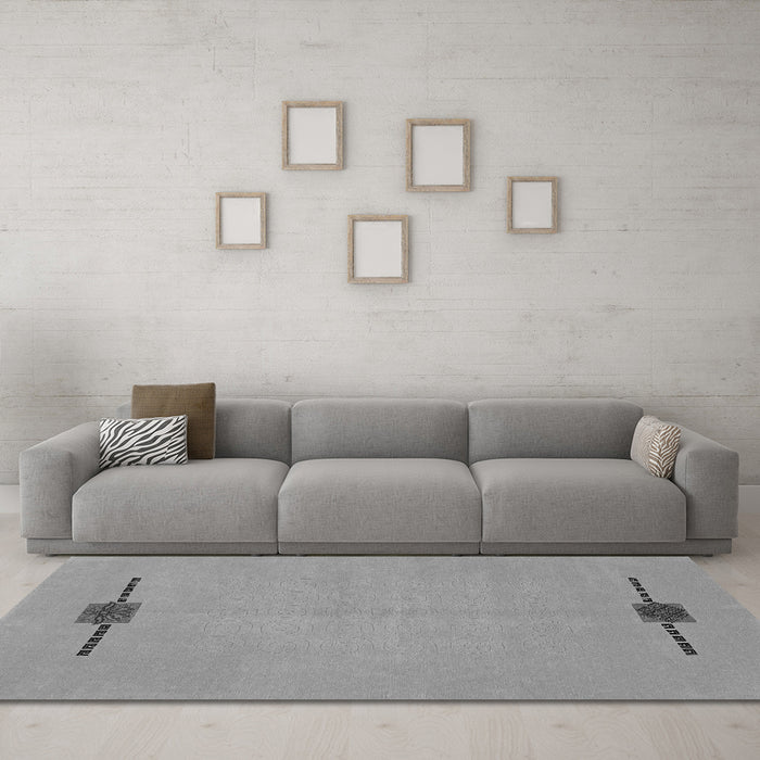 Machine Washable Abstract Gray Modern Rug in a Living Room,, wshabs1873gry