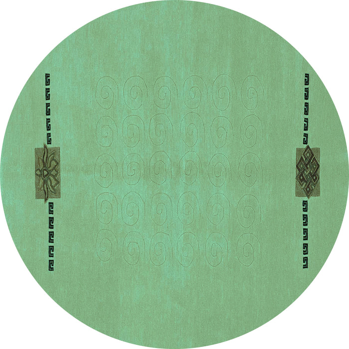 Round Machine Washable Abstract Turquoise Modern Area Rugs, wshabs1873turq