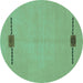 Round Machine Washable Abstract Turquoise Modern Area Rugs, wshabs1873turq