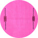 Round Machine Washable Abstract Pink Modern Rug, wshabs1873pnk