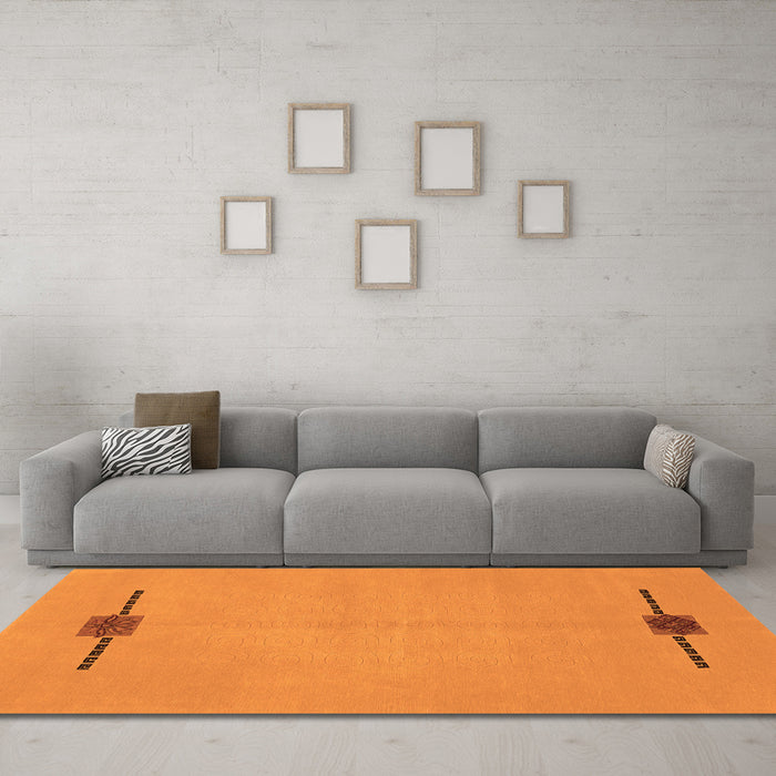 Machine Washable Abstract Orange Modern Area Rugs in a Living Room, wshabs1873org