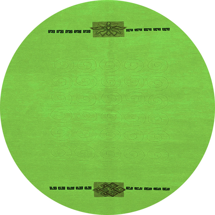 Round Machine Washable Abstract Green Modern Area Rugs, wshabs1873grn