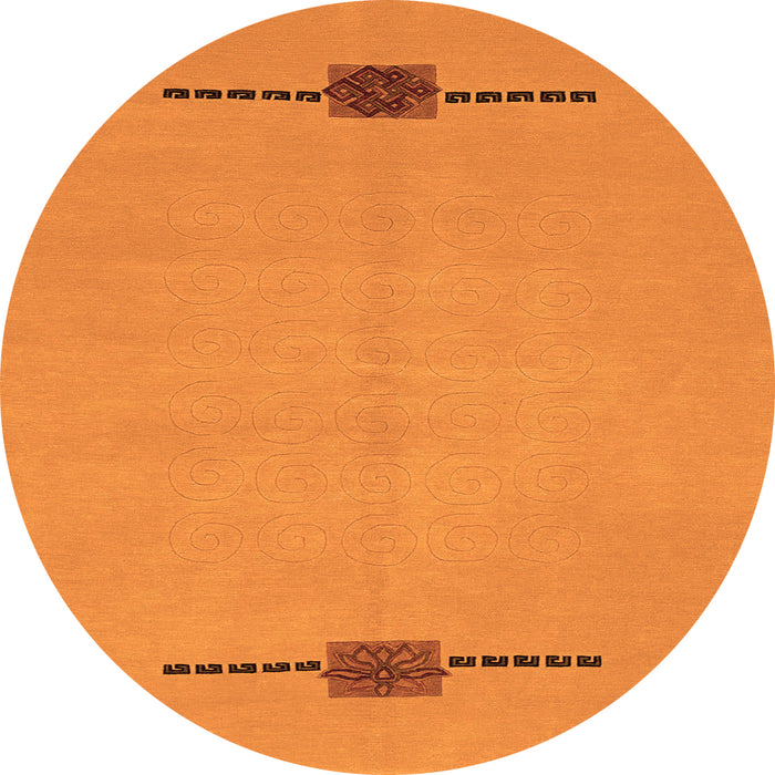 Round Machine Washable Abstract Orange Modern Area Rugs, wshabs1873org