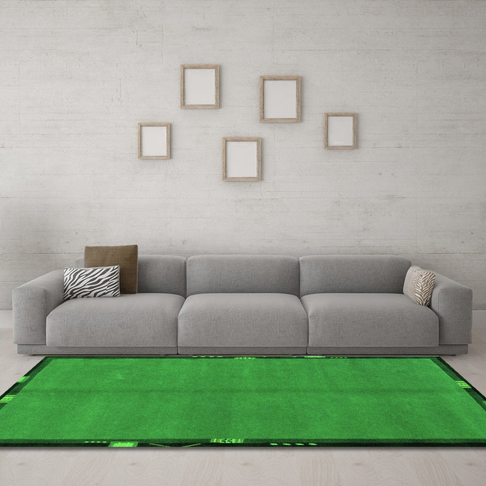 Machine Washable Abstract Green Modern Area Rugs in a Living Room,, wshabs1874grn