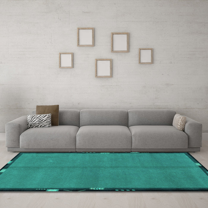 Machine Washable Abstract Turquoise Modern Area Rugs in a Living Room,, wshabs1874turq