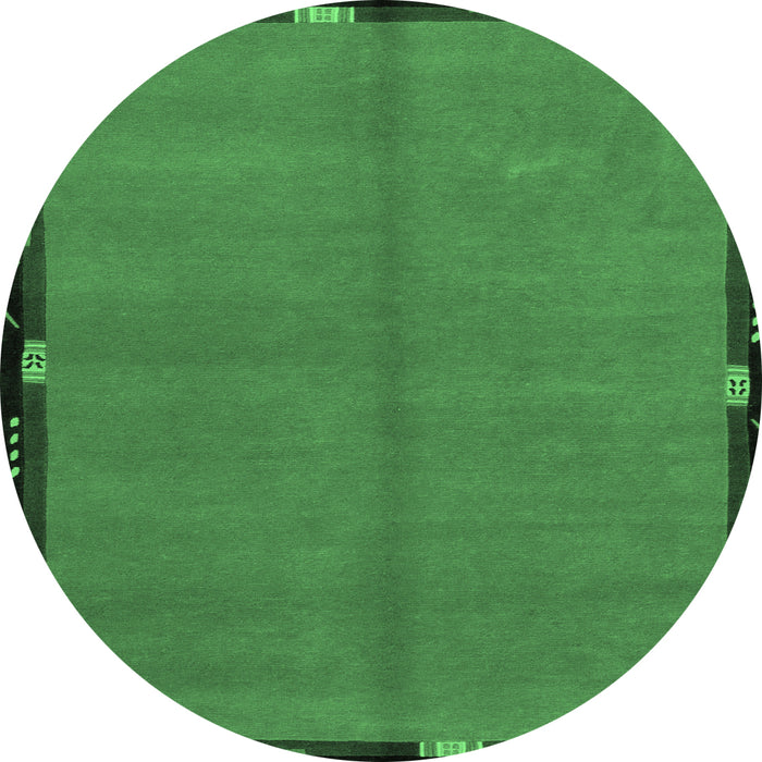 Round Machine Washable Abstract Emerald Green Modern Area Rugs, wshabs1874emgrn