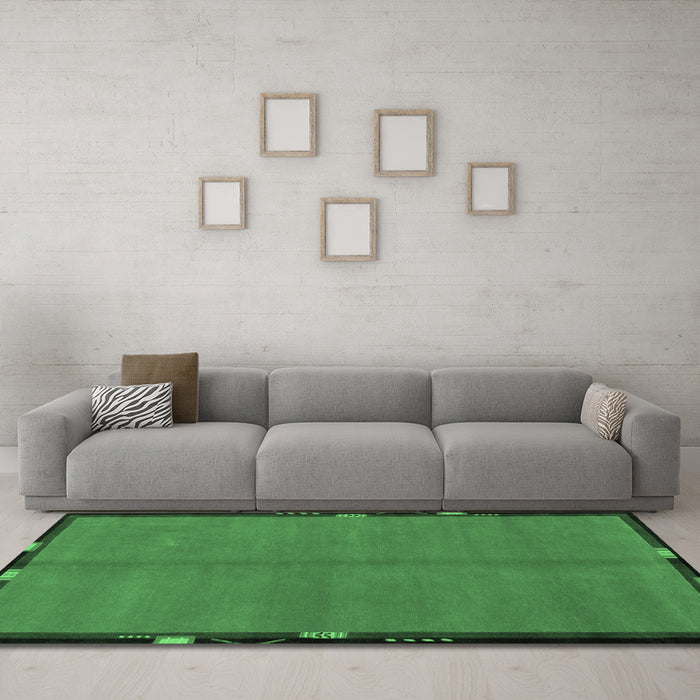 Machine Washable Abstract Emerald Green Modern Area Rugs in a Living Room,, wshabs1874emgrn
