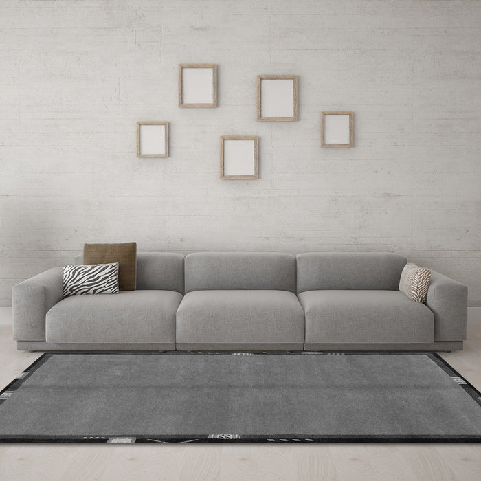 Machine Washable Abstract Gray Modern Rug in a Living Room,, wshabs1874gry