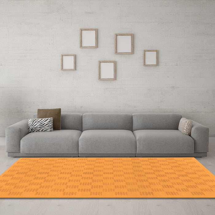 Machine Washable Checkered Orange Modern Area Rugs in a Living Room, wshabs1875org