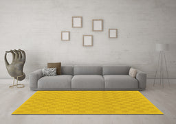 Machine Washable Checkered Yellow Modern Rug in a Living Room, wshabs1875yw