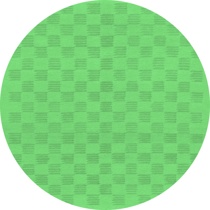 Round Machine Washable Checkered Emerald Green Modern Area Rugs, wshabs1875emgrn