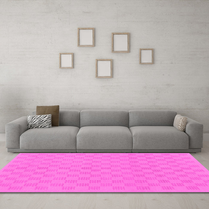 Machine Washable Checkered Pink Modern Rug in a Living Room, wshabs1875pnk